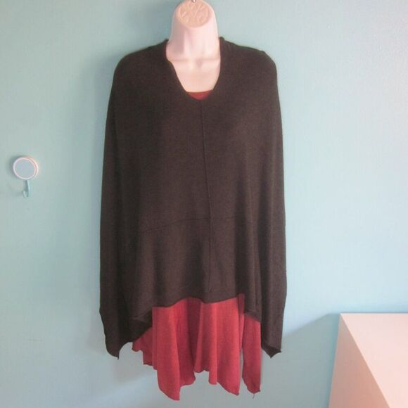 Eileen Fisher One Size Poncho Sweater Charcoal Gray Pullover Knit V-Neck Top - Picture 1 of 8